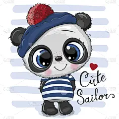 熊猫,古服装,可爱的,泰迪熊,请柬,自然美,小的,航海,问候,绘制