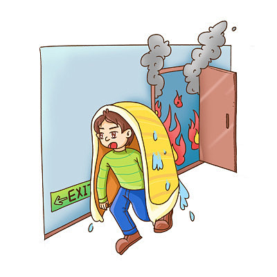 卡通插画火灾逃生自救常识手绘人物素材
