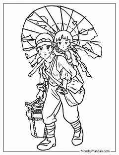 其中包括图片：22 Studio Ghibli Coloring Pages (Free PDF Printables)