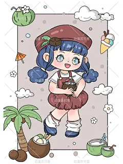 Q版动漫人物临摹卡，水果拟人系列-椰子 - 小红书