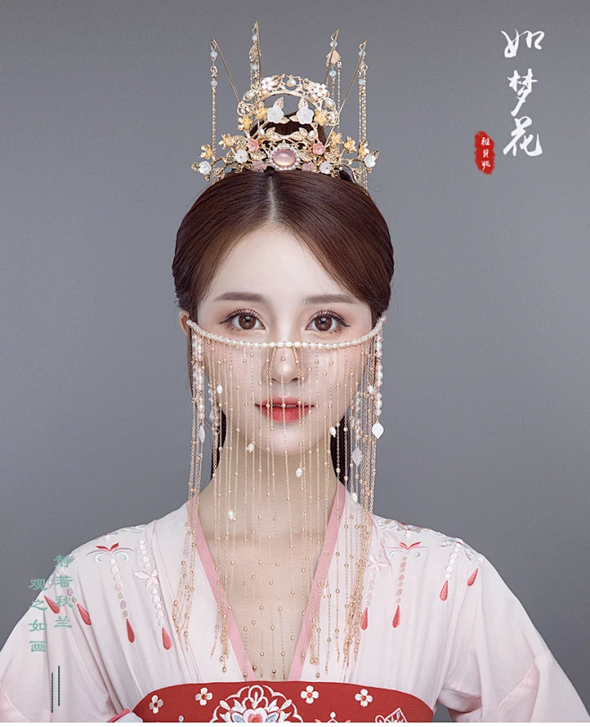 汉服头饰全套超仙发冠面帘古风遮脸流苏发饰古代头冠古装配饰品女-tmall.com天猫-花瓣网