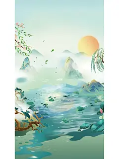 天青色等烟雨｜绿色系国潮古风海报背景壁纸