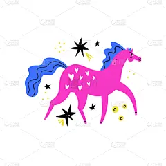 斯堪的纳维亚半岛,母马,绘画插图,时尚,粉色,平坦的,马,矢量,训马技术,画画