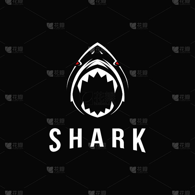 攻击性强大的鲨鱼图标矢量模板的黑色背景