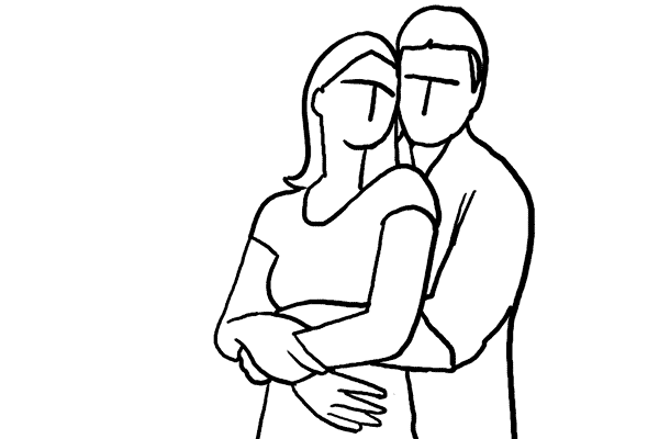 3) 舒適的姿勢，由男士從後抱著女士，兩...