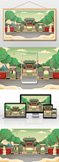 鎏金城市佛山祖庙插画