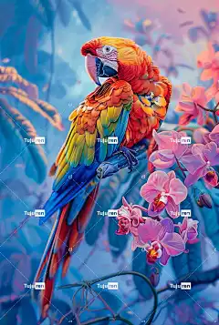Ai产生的 鹦鹉 鸟 热带 自然 芙蓉 花朵 野生动物 植物群