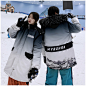 国潮渐变色雪山毛领连帽棉服男女宽松大码街头潮牌情侣装棉袄外套-淘宝网