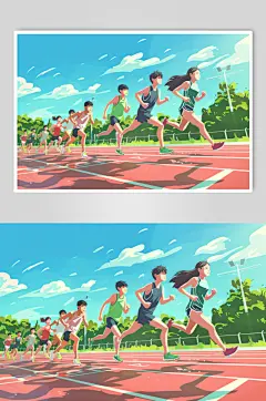 AI数字艺术扁平风校园运动会人物插画-众图网