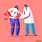 Doctor Character Trying to Help Sick Woman Touching Painful Stomach Suffering from Stomachache Causes of Appendicitis Inflammation Disease. Health and Healthcare Concept. Cartoon Vector Illustration