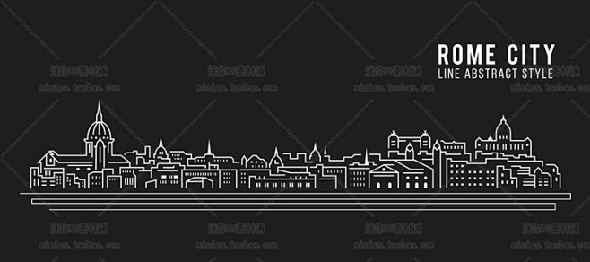 577号线性话中国城市标志建筑剪影群像矢...