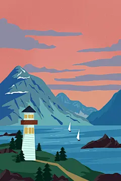 扁平风手绘风景插画模版