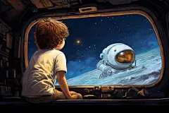 孩子太空男孩航天科技插画图片