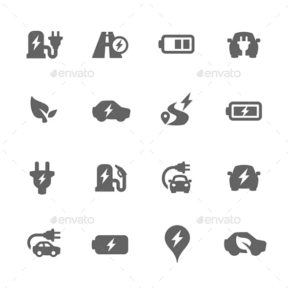 电动汽车图标,图标对象Electrocar Icons - Objects Icons电池、电缆、汽车、充电保护、设计、设计师、电气、电力 ...