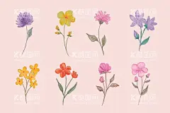 花卉 矢量花  - 源文件下载【酷图网】花卉,矢量花,花朵,红蓝玫瑰,月季,北欧风格元素,绿叶植物,贺卡,花草,花卉植物,鲜花,
