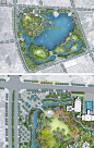 城市环湖公园PS彩色平面图滨水公园景观规划设计PSD分层彩平素材