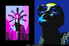 潮流复古抽象艺术波普风视觉冲击海报人像照片后期ps特效样机模板