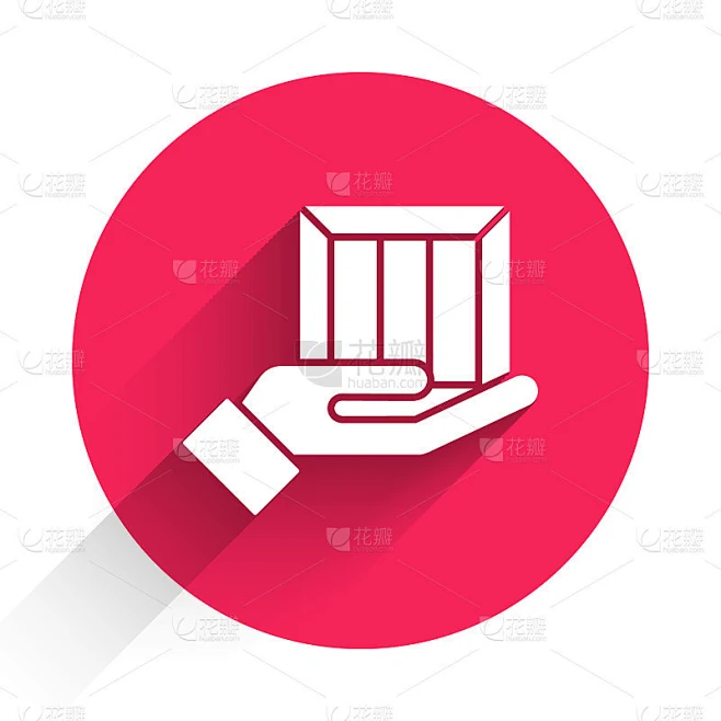白色投递手与纸箱图标孤立与长影子。快递送货上门。红色圆圈按钮。矢量图图片_其他图片图片素材-花瓣网
