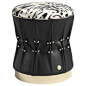 Inanda Pouf in Black Leather and Fabric by Roberto Cavalli Home Interiors