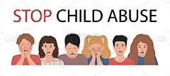 制止虐待儿童标语。家庭暴力、家庭虐待和侵略的概念。害怕,紧张的孩子。