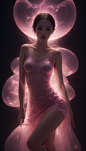  In the chaotic space, a girl made of light slowly walked over. Her clothes were made of light, and she saw the seductive body, illuminating the dark corners, falling, the spirit element, the transparent glowing body, and the pink light flickering, MAJICM