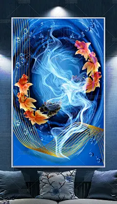 新中式抽象金线如鱼得水玄关画背景墙