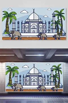 手绘画古风泰陵建筑插画素材