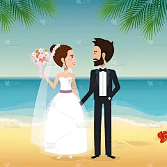 新婚夫妇在海滩上