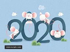 10款可爱手绘卡通老鼠2020新年春节古风贺卡海报插画AI矢量素材 插图插画 