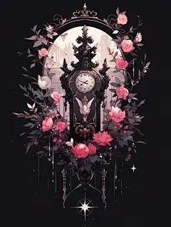 钟表｜怀表手帐插画二次元素材midjourney