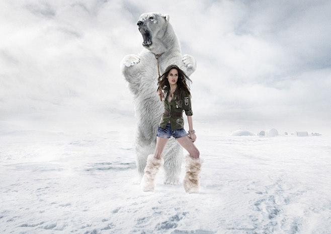 人与北极熊合成