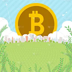 比特币Townscape背面图像插图绿色广场