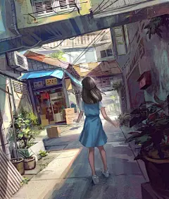 一位马来西亚画师绘制的暖系建筑风格插画，画风真的超级棒 ​​​​#漫画# ​​​​