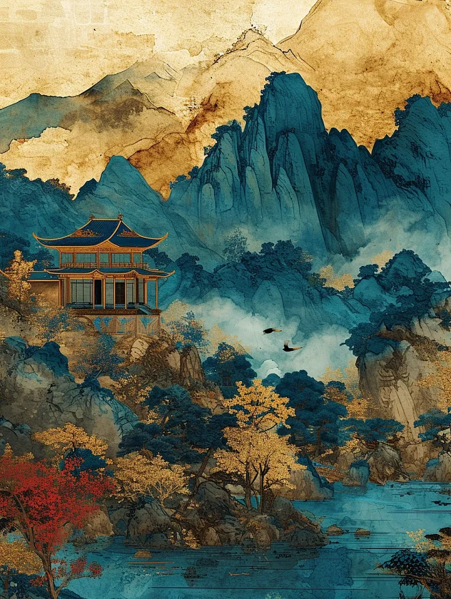 鎏金山水画海报