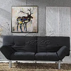手绘麋鹿油画现代简约时尚风格客厅玄关餐厅装饰画彩色麋鹿油画-淘宝网