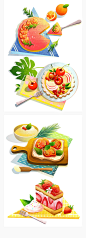 快餐美食蛋糕水果面包烤鸡薯条披甜点咖啡饮料插画PSD设计素材-淘宝网
