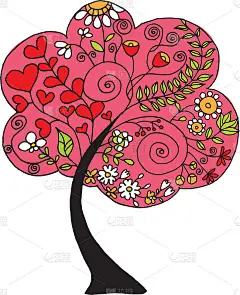 矢量插图树花心形设计图案