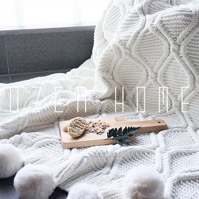 北欧高级雪尼尔针织毛球毯沙发毯床搭装饰欧...
