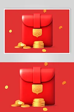AI数字艺术中国风新年春节立体红包元素
