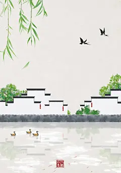 石家小鬼原创中国风二十四节气插画，商用请联系邮箱shijiaxiaogui@QQ.com，未经允许严禁商用。春天 春分 节气 海报 古风 徽派建筑春天