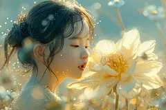 阳光小女孩与鲜花人物肖像摄影