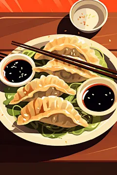 国潮立冬美食元素插画