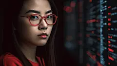 (2/4) 一个戴着眼镜的女孩在展示附近的照片，以VRay Tracing的风格呈现，以 Confucian ideology 为背景，以 Studio Portraiture 的方式拍摄，使用 Subtle Lighting 和 HDR 技术，以及 Photo-Realistic Techniques 和 Cyberpunk Realism 的风格(AI绘图来自WeDraw.art)