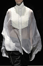 Sheer white blouse with pleated front & mandarin collar; fashion details // Alexander Wang