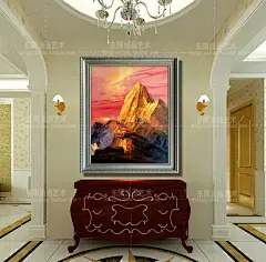 东隅手绘欧式山油画风景手工日照金山玄关过道竖副定制装饰画挂画-淘宝网