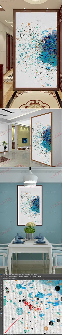 油画点彩喷溅艺术酒店玄关背景墙