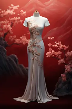 AI数字艺术国风新中式旗袍展示图片-众图网