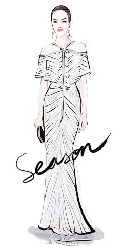 #jjseason插画# #时尚##season插画# --- 中国超模@孙菲菲LZ 一身优雅利落的J. Mendel白色露肩礼服出席#2016MetGala#晚宴。O时尚界奥斯卡 | 2016MetGala 女星红毯插画