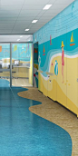 BAM Studio designed this beautiful, beach like, retreat for patients in the Pediatric MRI suite at Yale New Haven Hospital. The walls feature a large mural made from vinyl, paint and Formica Envision™