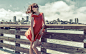 People 1920x1200 women dress red dress brunette windy city cityscape legs smiling